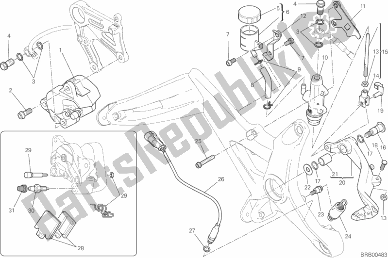 All parts for the Rear Brake System of the Ducati Monster 821 Dark Thailand 2016